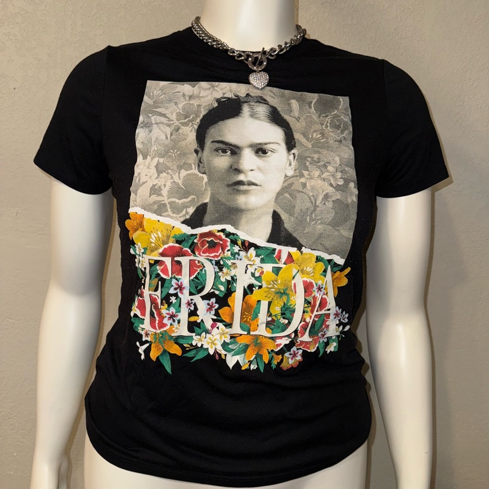 Black Graphic T-Shirt with Frida Design